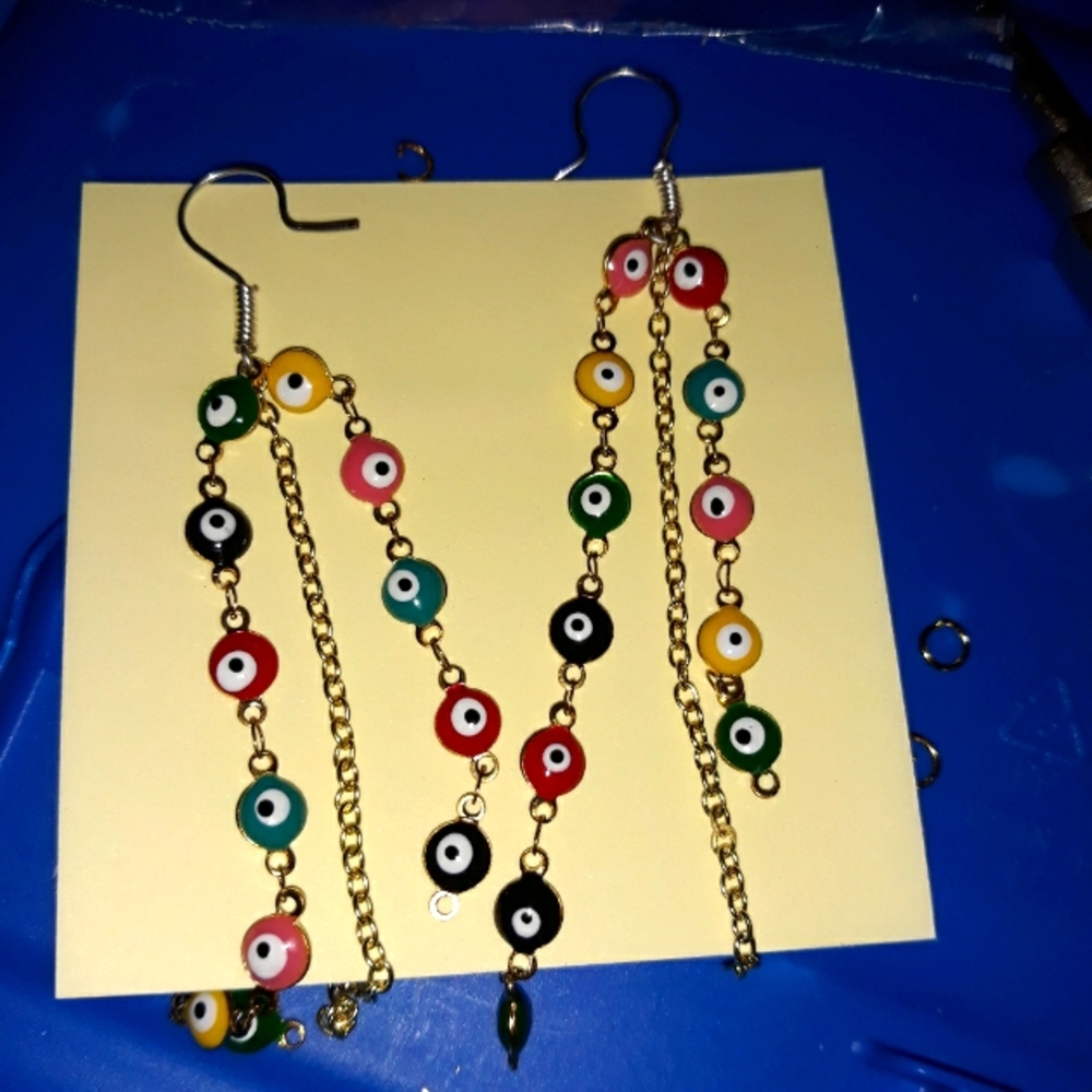 Handmade Evil Eyes Chain Earring
